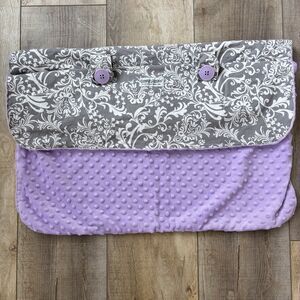 Carseat Canopy Cover Baby Girl Purple Gray Floral Fleece Minky Feminine Washable